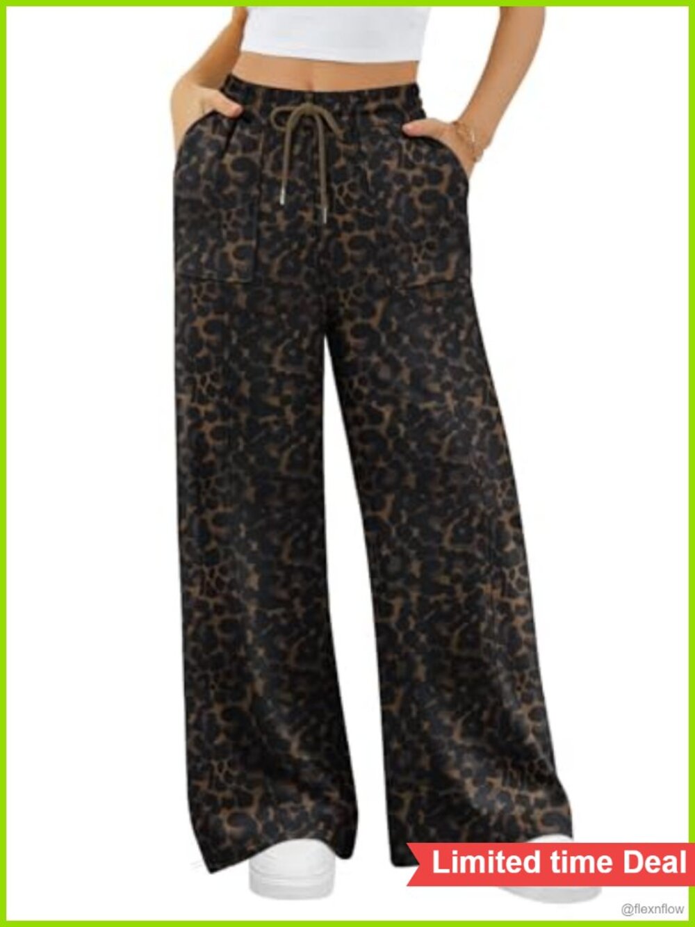 Women Cotton Blend Wide Leg Sweatpants Lounge Travel Pants Drawstring Pockets